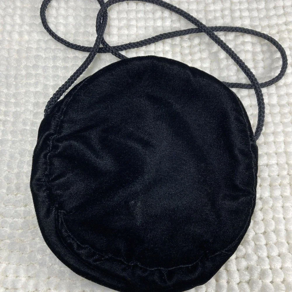 Embroidered Round Crossbody Black Velvet Bag With Children and World Lined  Zip